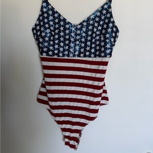 Bear Dance Red, White & Blue Sequin Bodysuit - Medium American Flag USA/4th July